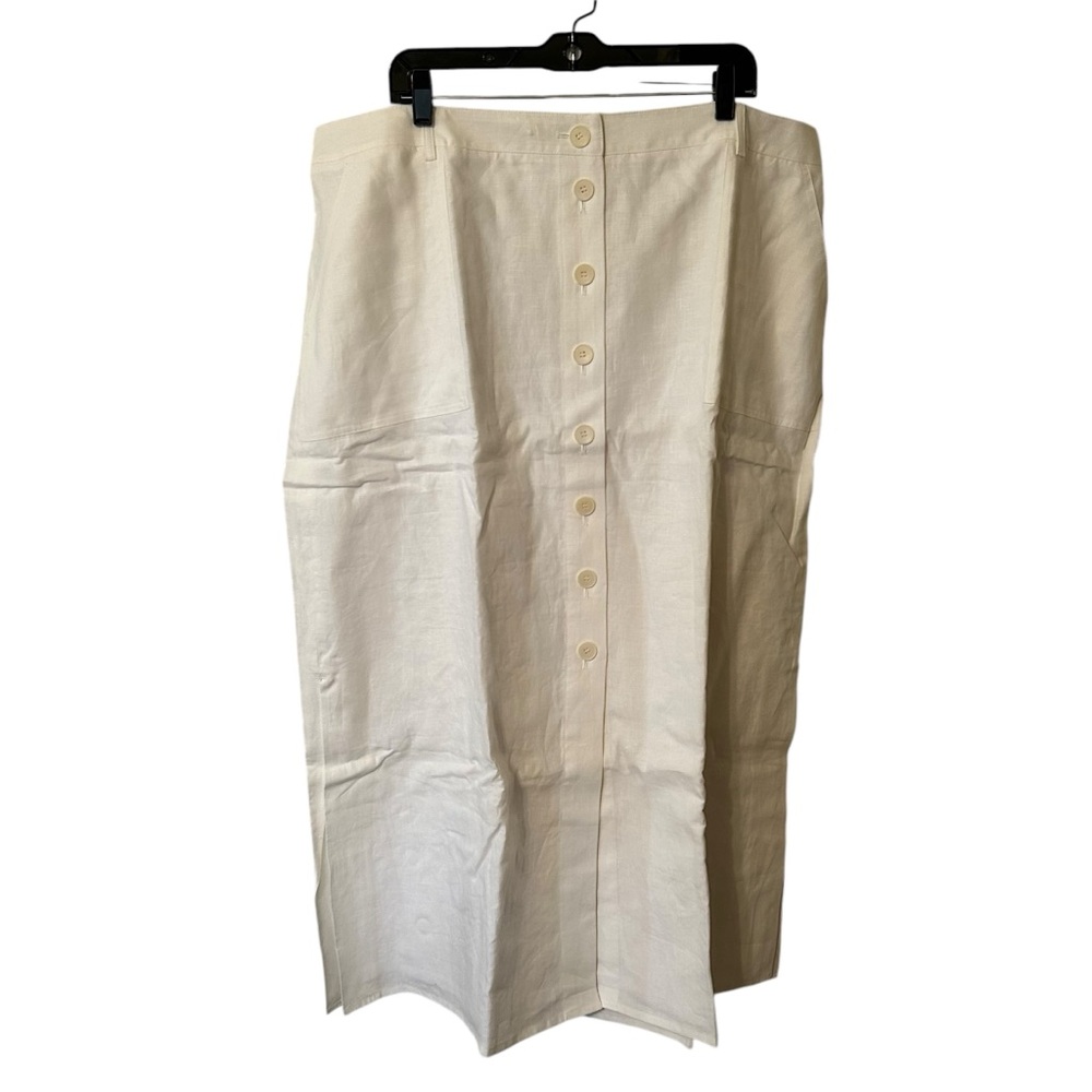 NWT Talbots White 100% Linen Button Front Maxi Skirt Womens 20W